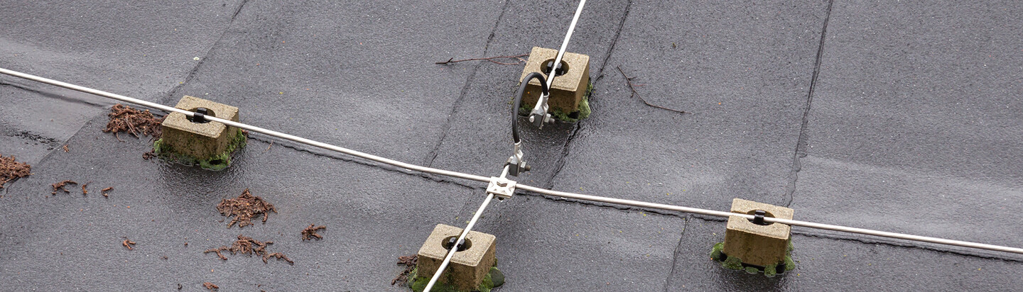 External lightning protection on a roof.